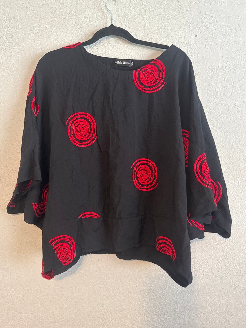 Vintage Oversized Blouse LagenlookBlack Red Polka Dot Womens Large Wearable Art